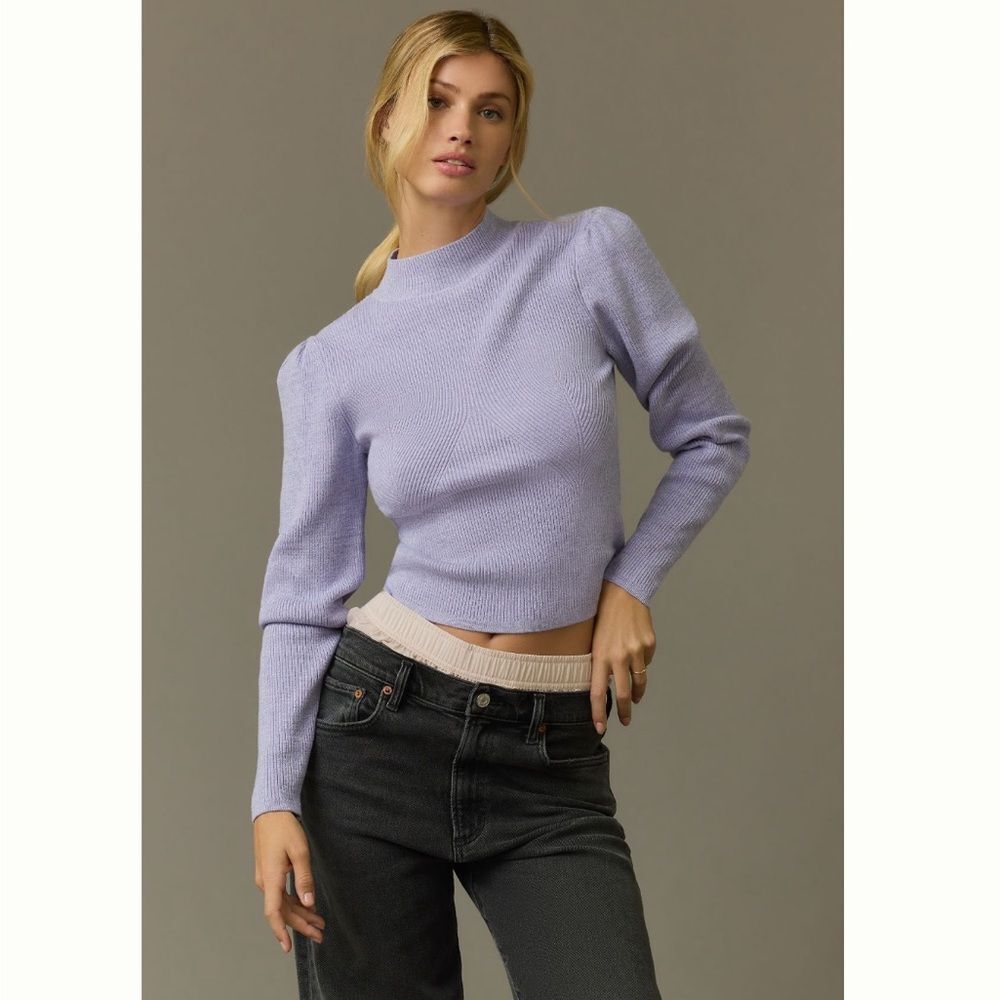 Anthropologie Mock-Neck Lace-Up Open Back Sweater